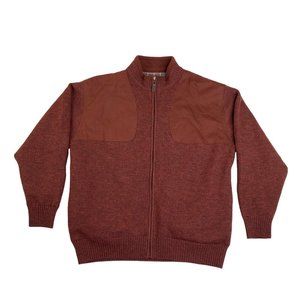 ORVIS Rust Red Bomber Jacket Wool Knit Shoulder Patch Plaid Lined Mens XL